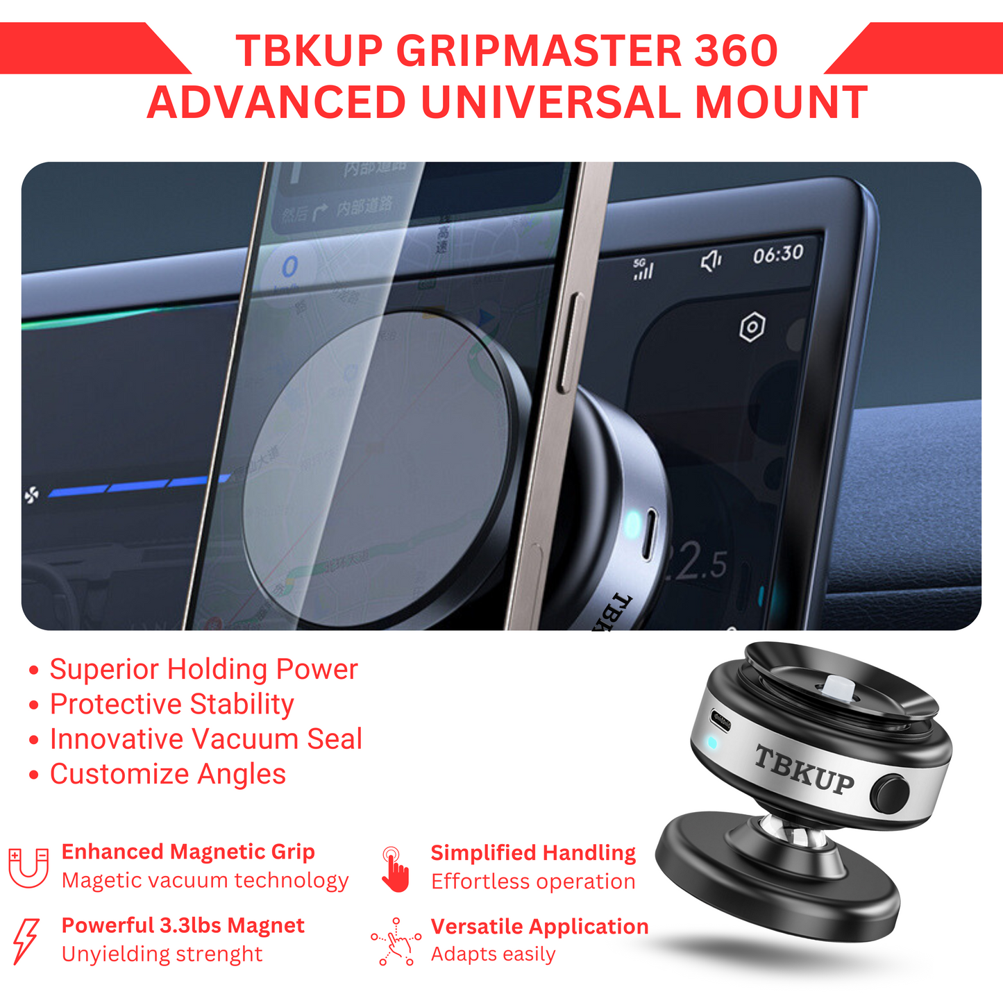 TBKUP® GripMaster Pro 360 Magnetic Holder New 2024 - For Car, Home, Gym.